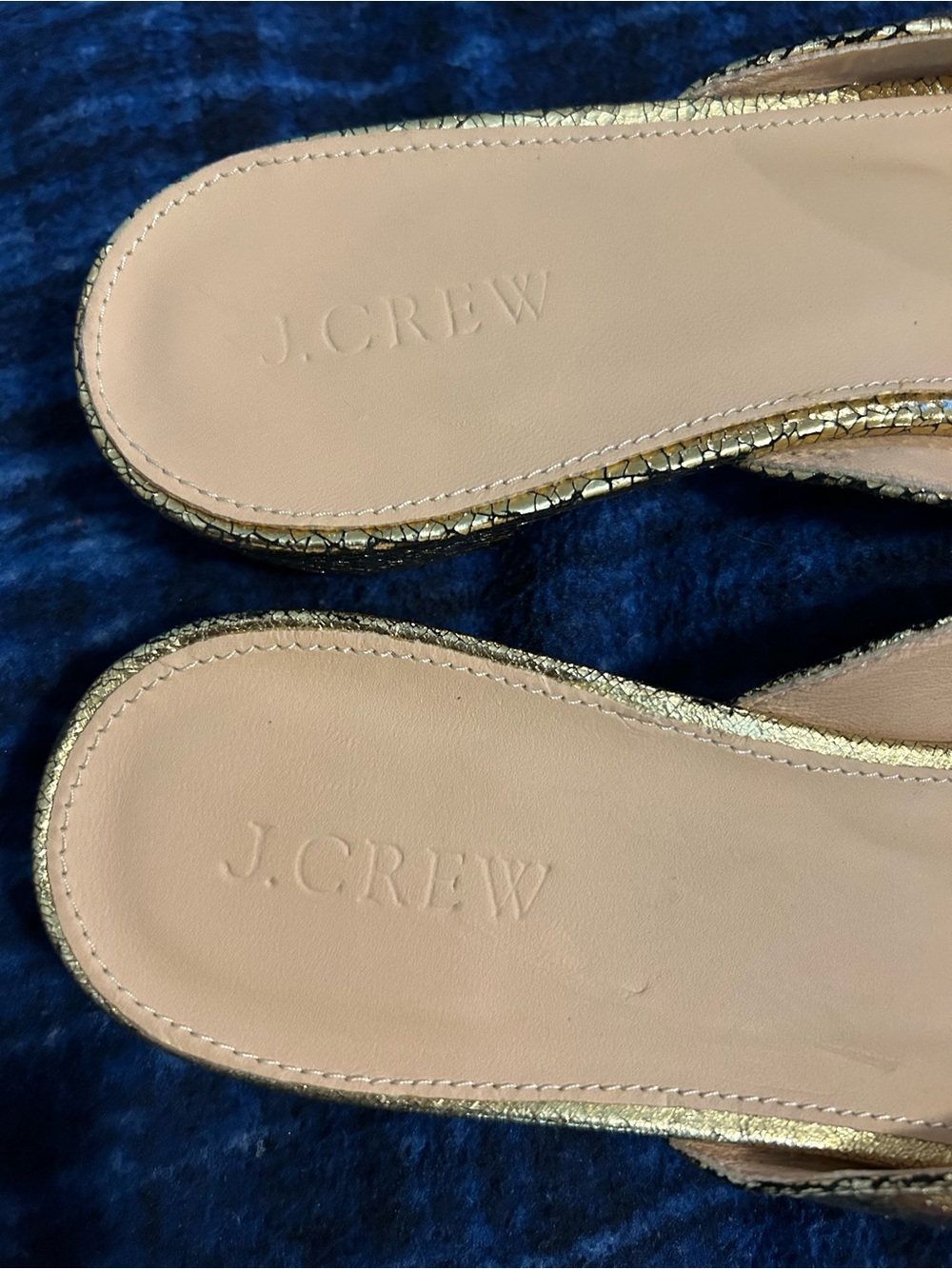 NWOT J Crew Crackled Metallic Gold Pointed-Toe Mule Loafers - Picture 9 of 9
